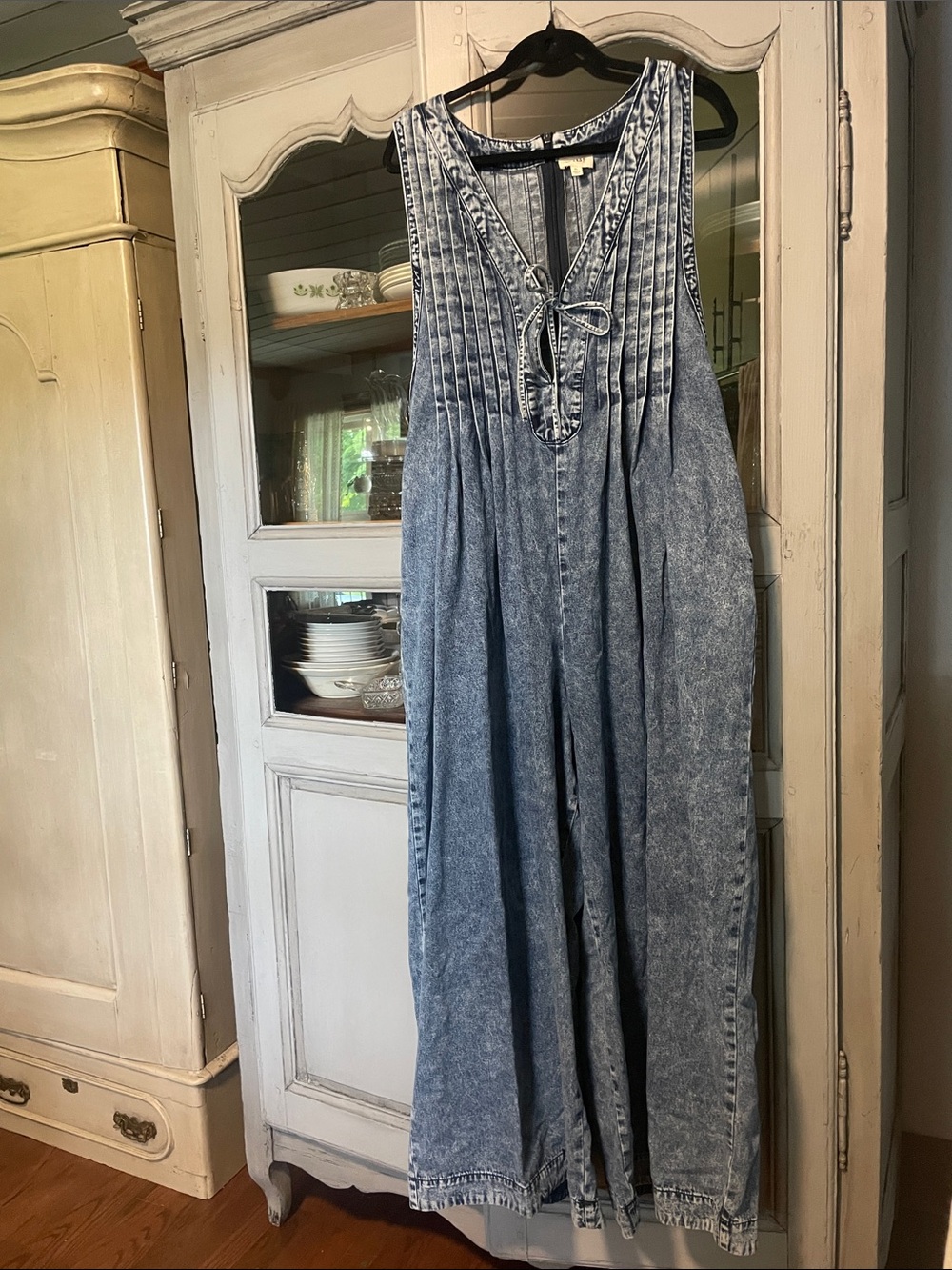 BiBi Acid-Wash Denim Sleeveless Jumpsuit in Light Blue